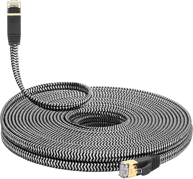 MORELECS Ethernet Cable 100FT - Flat Design, Easy Install, Nylon Braided, More Durable High Speed Cat 7 Internet Cable Network Cord Shielded LAN Cables for Computers, Routers, Switches, and Gaming Consoles - Image 1
